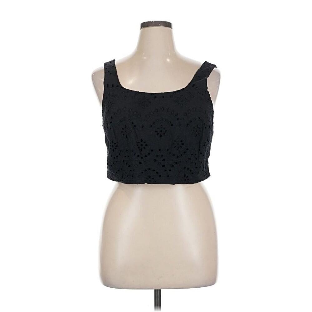 J by‎ Joie Black Eyelet Crop Top Square Neck Sleeveless Women's XL NWT